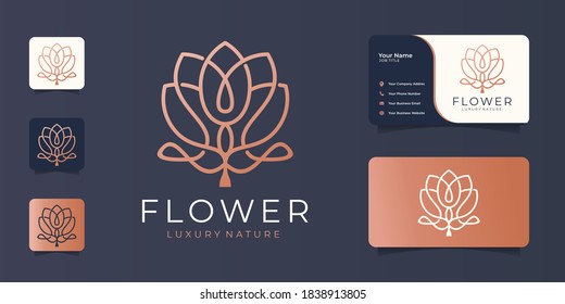 rose logo vector design. Minimalist elegant flower luxury beauty,fashion,skin care,cosmetic with business card.Premium Vector