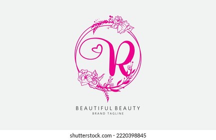 Rose love beauty vector letters for beauty and fashion brand and pink rose logo with love sign vector for valentines day and love symbol icon letters