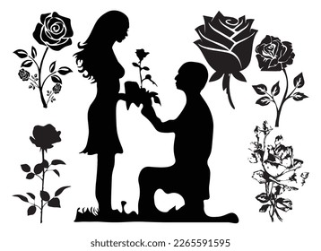 Rose love hand drowing silhouette design, orginal svg and png free