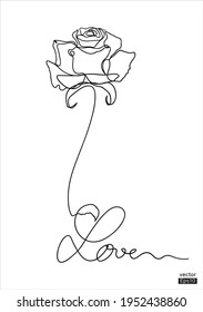 Icono de rosa y amor. Dibujo continuo de una línea. Arte minimalista. Dibujo de una línea. Dibujo continuo de líneas. Ilustración vectorial, ilustración vectorial para camiseta, taza, tatuaje, decoración e impresión.