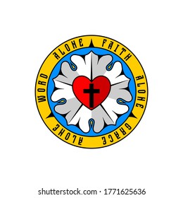 Rose Luther. Illustration of theology and confession of faith in the atoning sacrifice of the Lord and Savior Jesus Christ.
