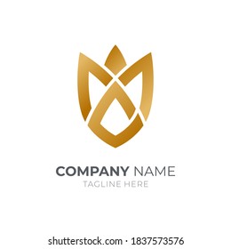 Rose MA or AM monogram logo. Rose flower with letter M and letter A flat logo style gradient gold color