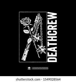 
Rose und mace auf einer Kette. Design für den Druck auf T-Shirts, Aufkleber und mehr. Vektorillustration.