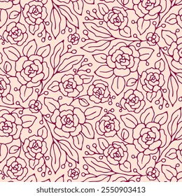 Rose Magnolia Peony Begonia Camellia Abstract Seamless Vector Pattern in Modern Victorian Style