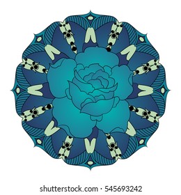 Rose in mandala. Vintage decorative elements. Oriental pattern, Islam, Arabic, Indian motifs