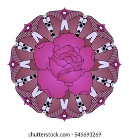 Rose in mandala. Vintage decorative elements. Oriental pattern, Islam, Arabic, Indian motifs