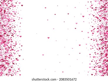 Rose Many Heart Texture. Red Pattern Illustration. Pink Confetti Birthday. Purple Isolated Background. Shapes Backdrop.