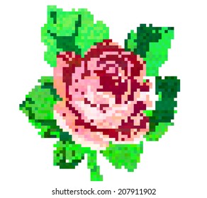 Rose - mosaic design. Object isolated on white background. Vector print.