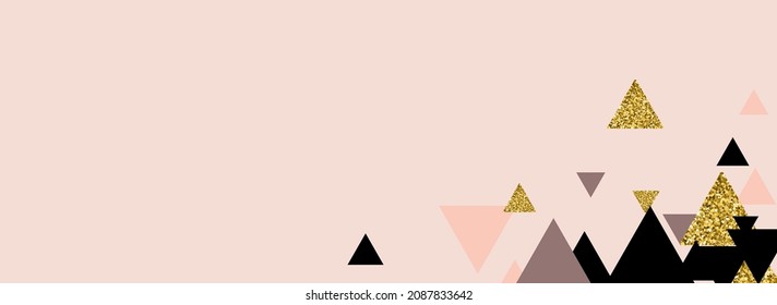 Rose Mosaic Vector Panoramic Pink Background. Memphis Shape Hipster Illustration. Glow Abstract Polygon Pallpaper. Luxury Line Foil Print.