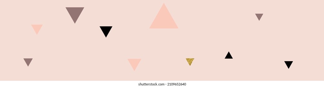 Rose Mosaic Vector Panoramic Pink Background. Bright Polygon Gradient Texture. Golden Abstract Triangle Design. Luxury Shiny Pallpaper.