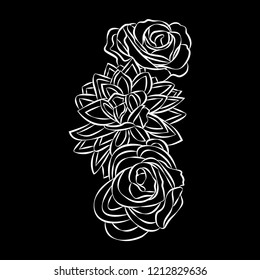 Rose motif, Flower design elements vector on black background