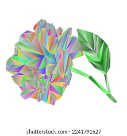 Rose multicolored blossoms stem with leaves polygons vector illustration abstract editable hand draw 