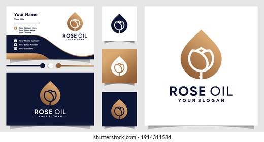 Rose oil logo with creative abstract concept and business card design Premium Vector