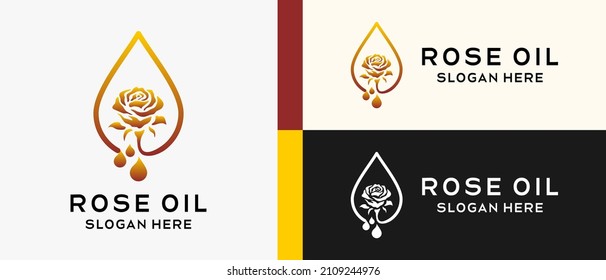 plantilla de diseño del logo de aceite de rosa con concepto creativo en gotas. ilustración de logotipo de vector premium