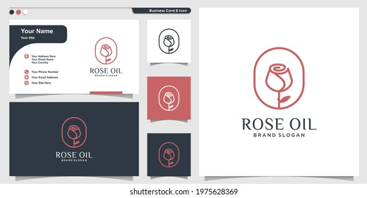 Rose oil logo template with creative line art style and business card design Premium Vector