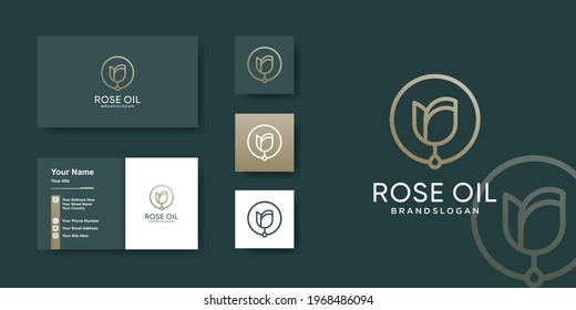 Rose oil logo template with unique concept Premium Vector