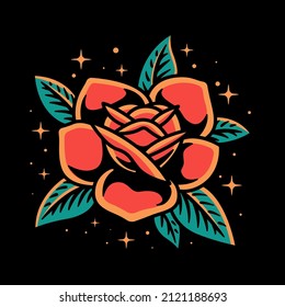 Ilustración Del Vector De Tatuaje De La Escuela Antigua Rosa En Fondo Independiente