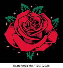 
Rose Old School Tattoo Vector Art Illustration on Isolated Background. Flower Illustration. Rose Illustration concept.