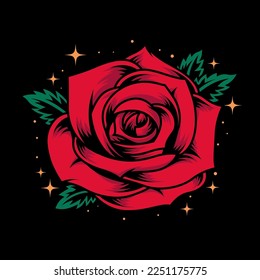 
Rose Old School Tattoo Vector Art Illustration on Isolated Background. Flower Illustration. Rose Illustration concept.