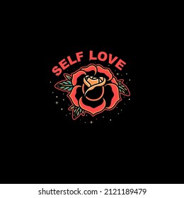 Rose Old School Vector Illustration On Isolated Background