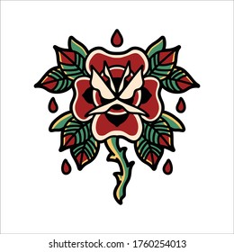 rose oldschool tattoo for merchandise