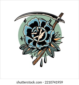 rose oldschool tattoo vector design