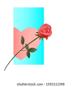 Rose on a background of a heart in love. Beautiful flower for a woman. Vector isolated romantic illustration.