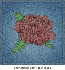 Rose on the blue jeans background. Vector eps 10