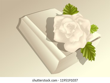 rose on the book on gray background