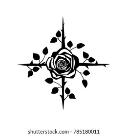The rose the cross which is made the branches and thorns   leaves  Vector black   white illustration 