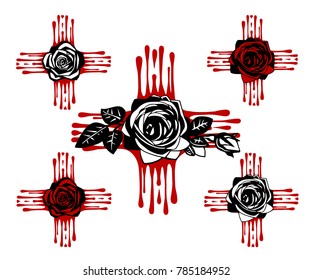 The rose on the cross, which is made of the blood streams. Vector collection of symbols.
