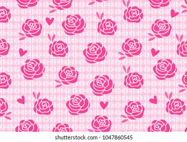 Rose on the pink pattern. Wide background of a tissue texture. Vector illustration. Shabby chic