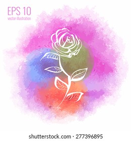 Rose on watercolor background. Vector illustration. Well suited for greeting cards or invitations.
