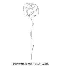 Rose on white background. Continuous line drawing. Vector illustration