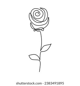 Rose one continuous line drawing. Botanical plant concept. Vector illustration isolated. Minimalist design handdrawn.