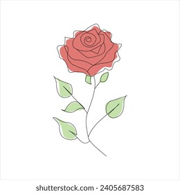 Elevar un dibujo de línea continua. Diseño natural de flor floral. Dibujo gráfico, dibujo de esbozo. 4.º rosa
