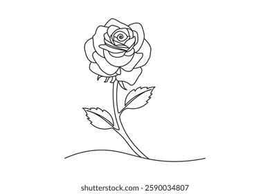 Rose one line drawing concept of beautiful floral for
 love greeting