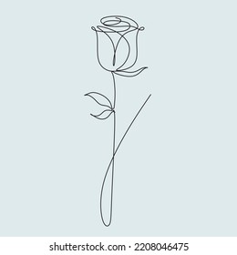 Rose One Line Drawing. Continuous Line of Simple Flower Illustration. Abstract Contemporary Botanical Design Template for Minimalist Covers, t-Shirt Print, Postcard, Banner etc.