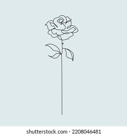Rose One Line Drawing. Continuous Line of Simple Flower Illustration. Abstract Contemporary Botanical Design Template for Minimalist Covers, t-Shirt Print, Postcard, Banner etc.