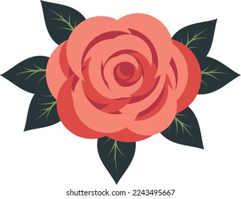 Rose open bud with leaves. Botanical decorative element.