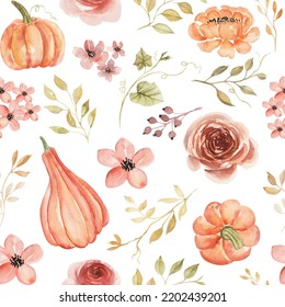 Rose Orange And Pumpkin Autumn Seamless Pattern