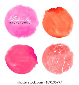 Rose, orange and red watercolor vector circles.