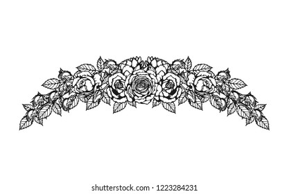 Rose ornament vector by hand drawing.Beautiful flower on brown background.Golden celebration rose lace vector art highly detailed in line art style.Flower tattoo for paint or pattern.