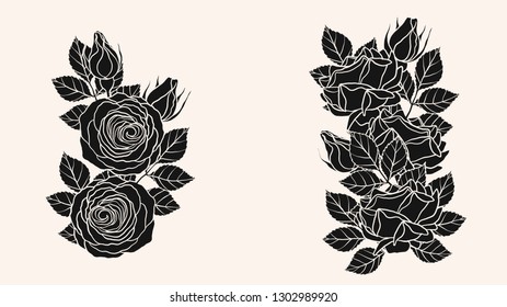 Rose ornament vector by hand drawing.Beautiful flower on brown background.Blaze rose vector art highly detailed in line art style.Flower tattoo for paint or pattern.