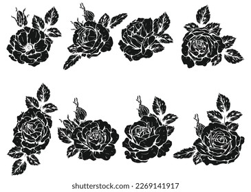 Rose ornament vector by hand drawing.Beautiful flower on brown background.Burgundy iceberg rose vector art highly detailed in line art style.Flower tattoo for paint or pattern.