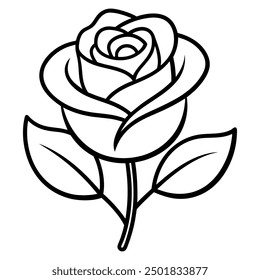 Rose outline coloring book page for kids