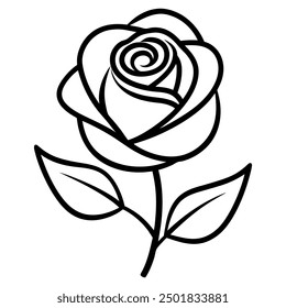 Rose outline coloring book page for kids