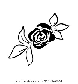 The Rose. Outline rose flower. Vector illustration, icon. Black and white drawing sketch, hand drawn.