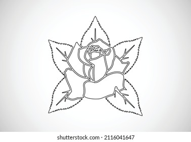 Esquema de rosa con ilustración vectorial de hojas