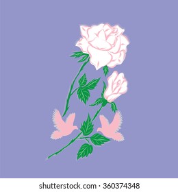 Rose pale pink doves  greeting cards invitations of the wedding  birthday  Valentine's Day  Mother's Day  on a light background vector